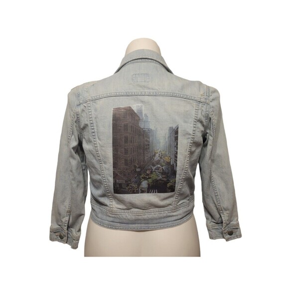 Upcycled Wearable Art Jean Jacket Women M Blue Distressed - Picture 1 of 6